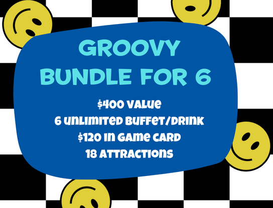 Groovy Bundle online-only: 6 buffets & drinks, six $20 game cards, 18 attractions at America’s Incredible Pizza