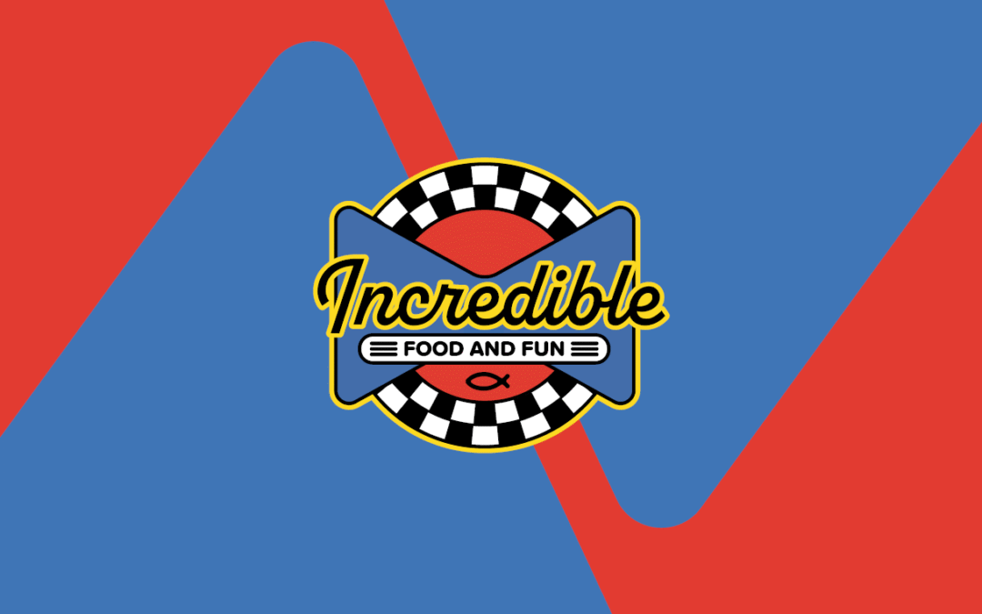 The new Incredible Food and Fun logo featuring a checker pattern, Infinity Bow, and Americana-inspired badge on a red and blue background, celebrating the company’s 2025 rebrand unveiled at IAAPA.